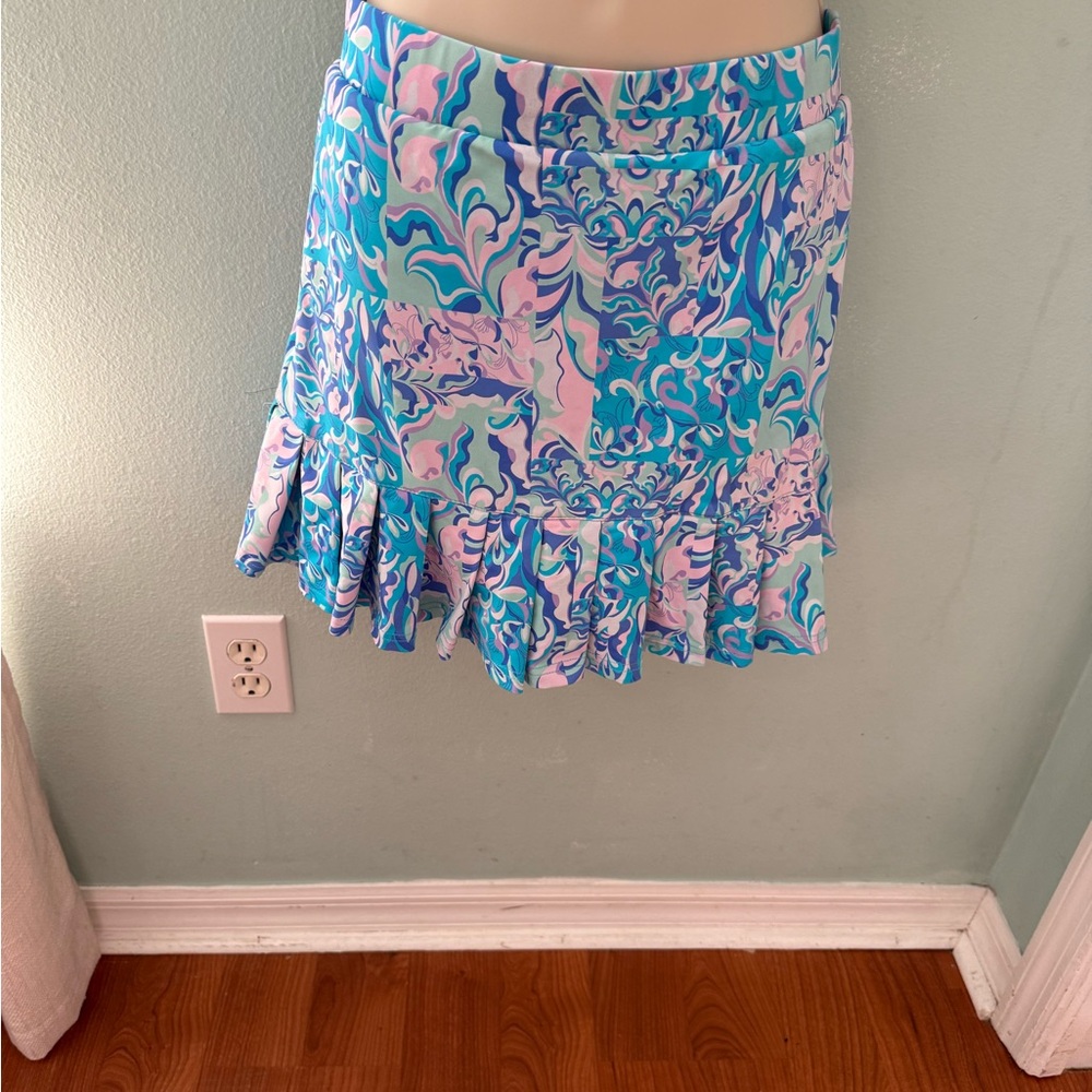 Women's Blue & Pink Printed Ruffle Hem Skirt